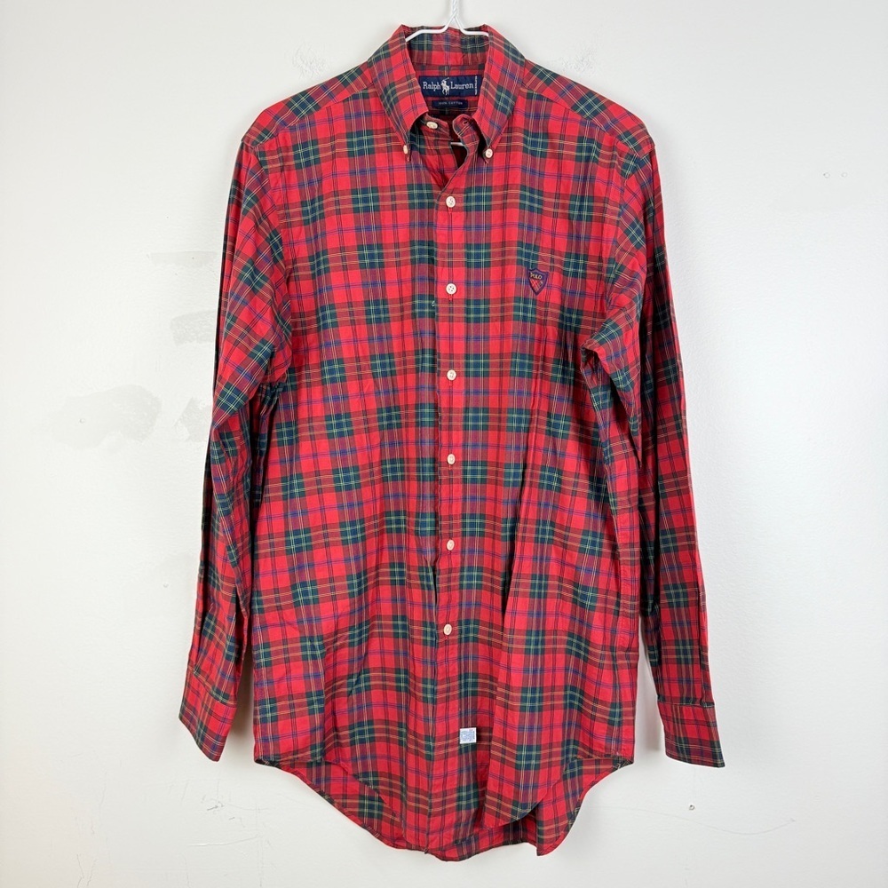 Ralph Lauren Red Plaid Button-Down Shirt Classic Preppy Cotton